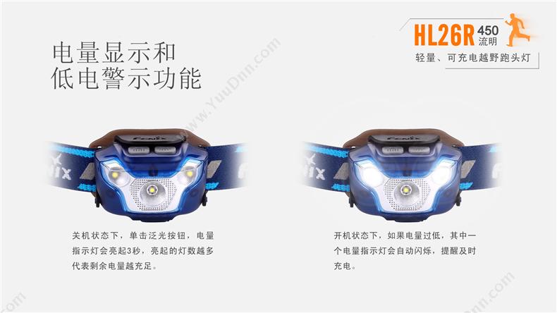 菲尼克斯 Fenix HL26R STB  轻量化多用途USB充电 450流明 蓝色 一套 套装 工作头灯