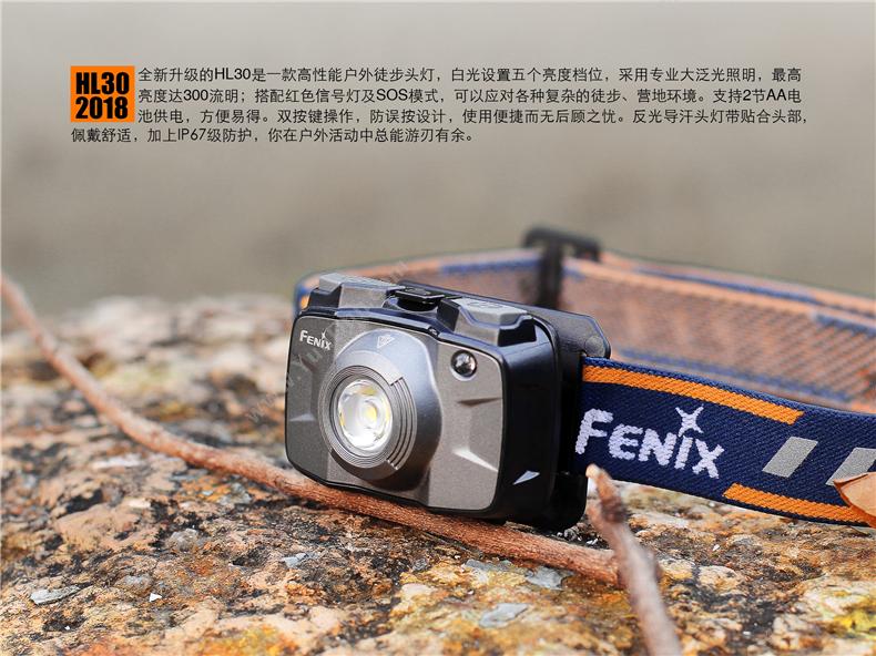 菲尼克斯 Fenix HL30 STB  高性能便携头灯双AA电池 300流明 灰色 一套 套装 工作头灯