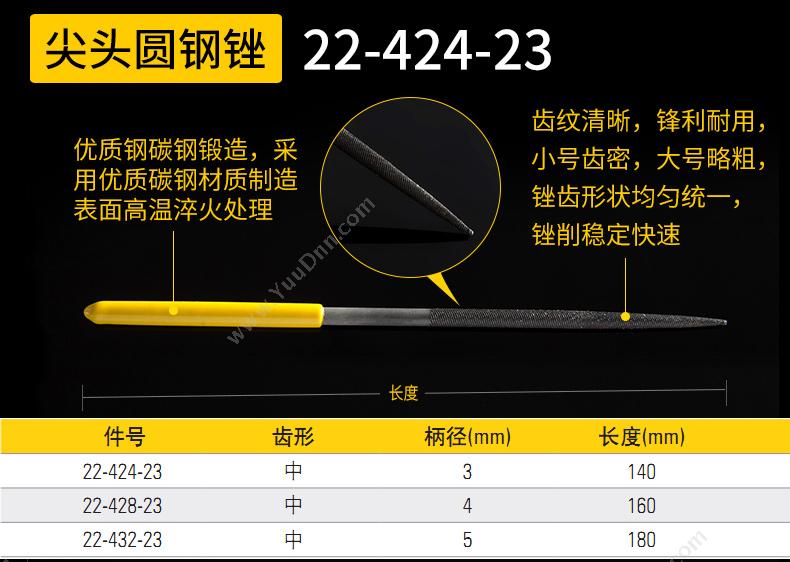 史丹利 Stanley 22-424-23 尖头圆钢 3x140mm 锉