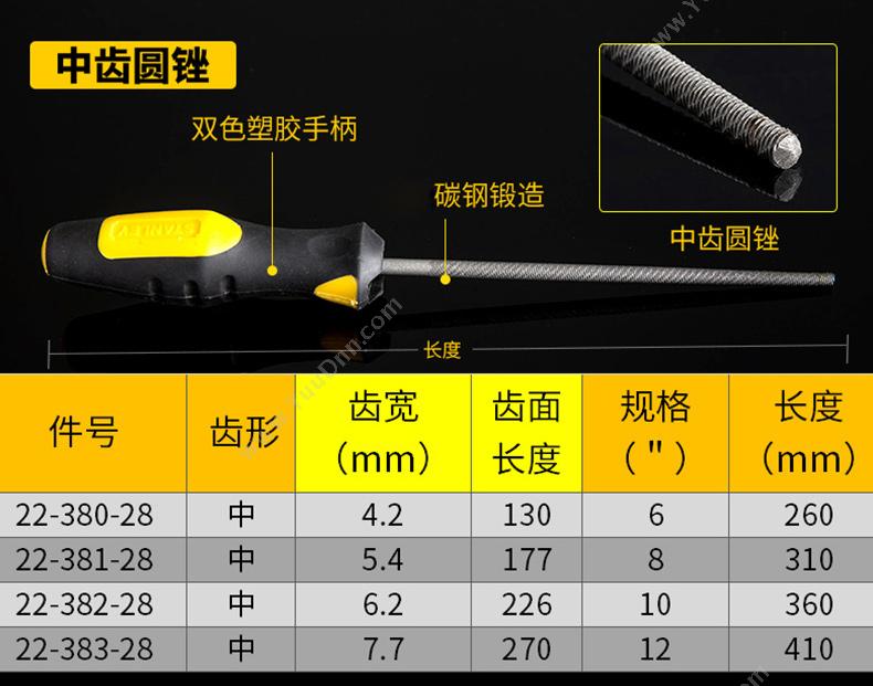 史丹利 Stanley 22-381-28 中齿圆 锉