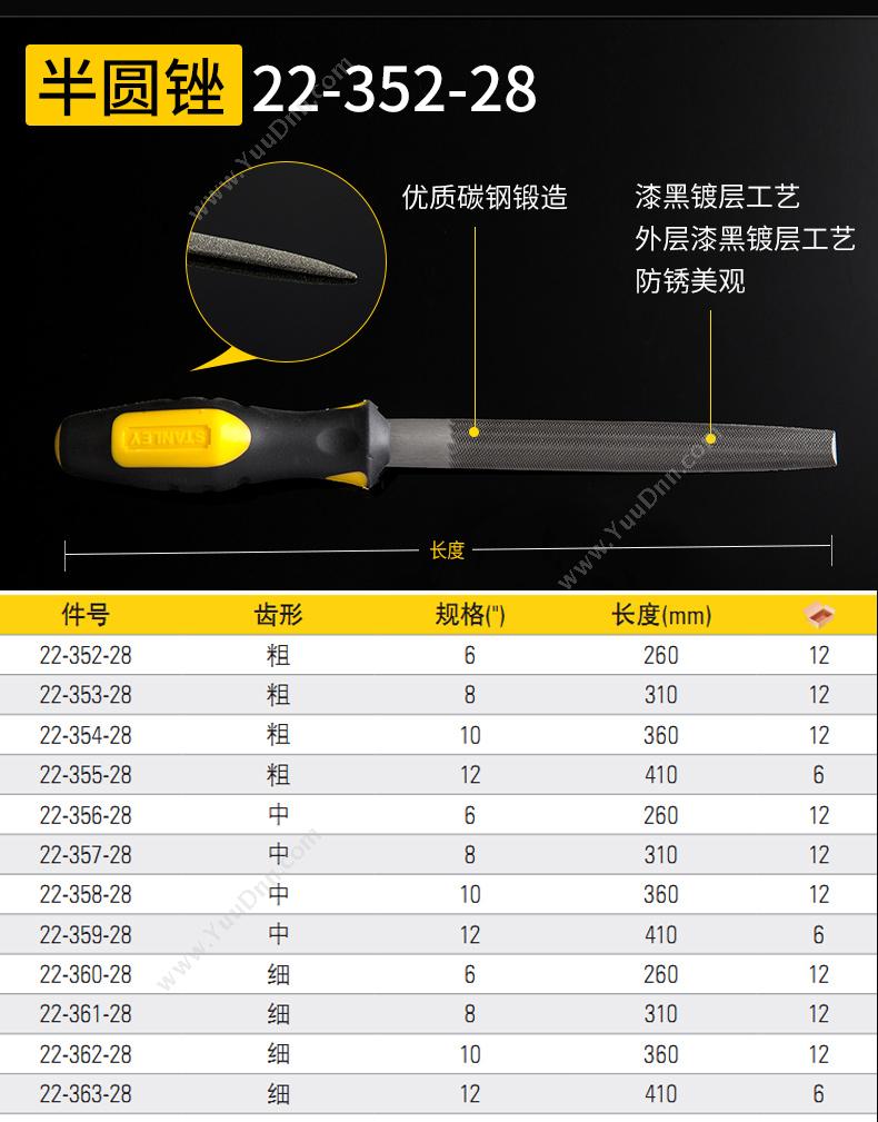 史丹利 Stanley 22-357-28 中齿半圆 锉