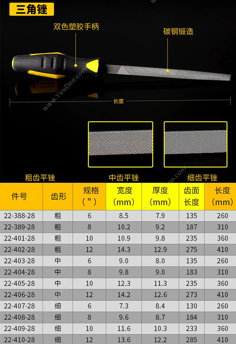 史丹利 Stanley 22-403-28 中齿三角 锉