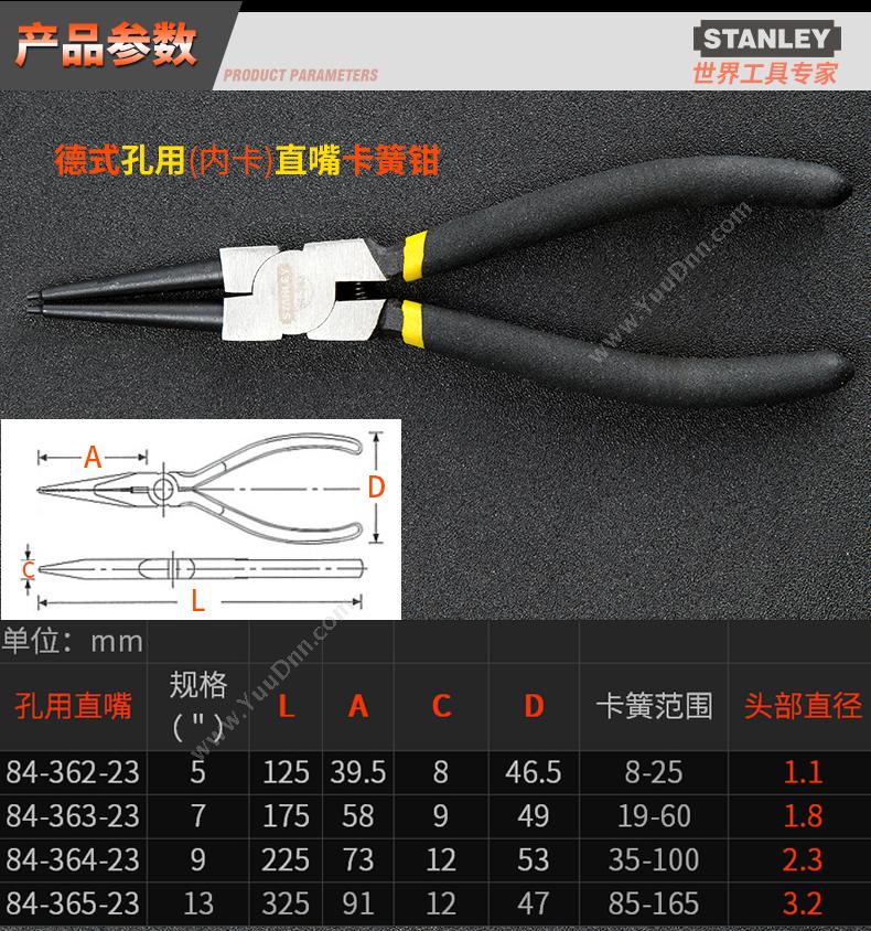 史丹利 Stanley 84-363-23 德式孔用直嘴卡簧钳