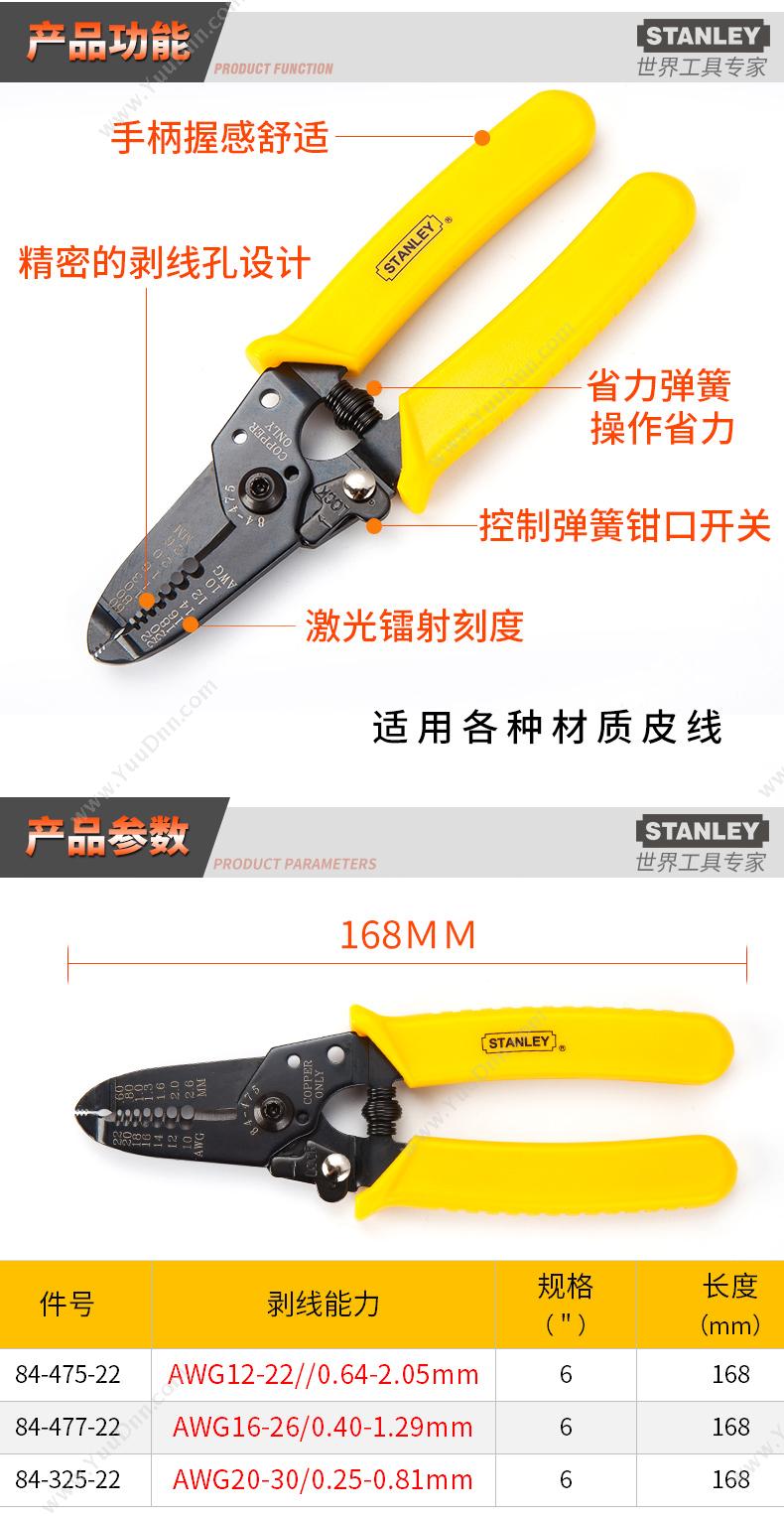 史丹利 Stanley 84-477-22 带刃口 剥线钳