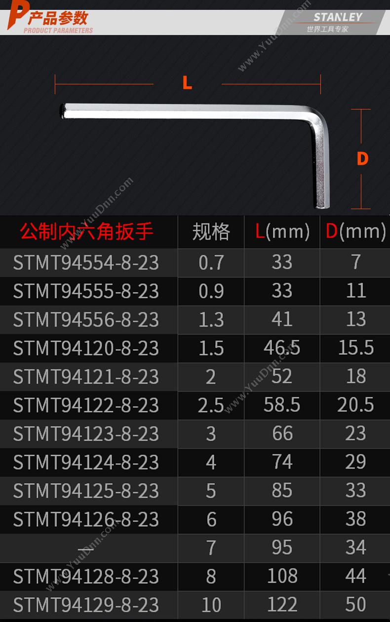 史丹利 Stanley STMT94126-8-23 公制内六角扳手