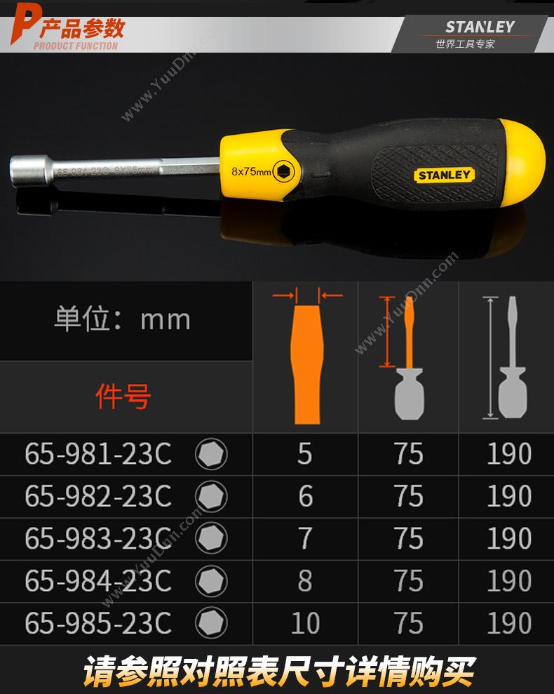 史丹利 Stanley 65-981-23C 双色柄螺帽 螺丝批头