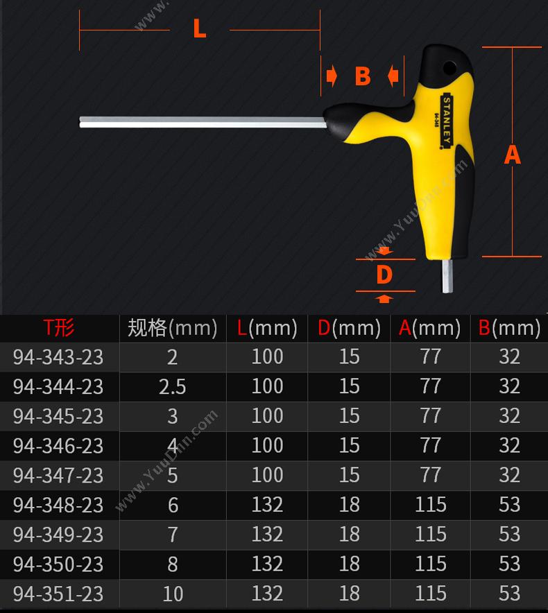 史丹利 Stanley 94-286-23 公制T形球头 公制T形内六角扳手