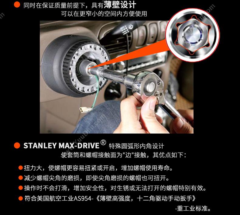 史丹利 Stanley 93-526-1-22 12.5mm系列 公制6角长套筒