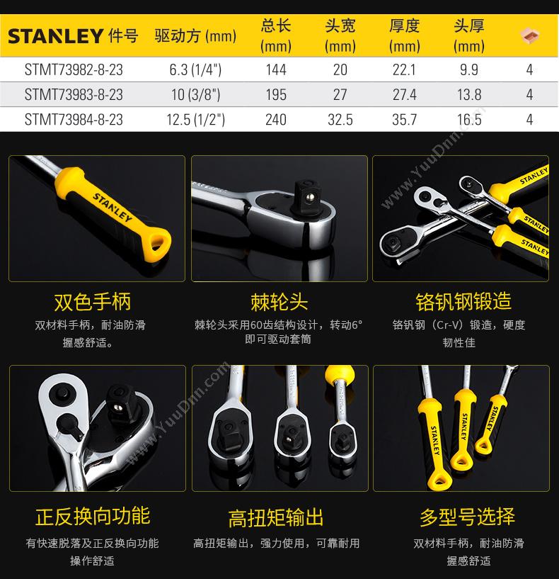 史丹利 Stanley STMT73984-8-23 12.5mm系列专业型双色柄棘轮扳手 双梅花扳手