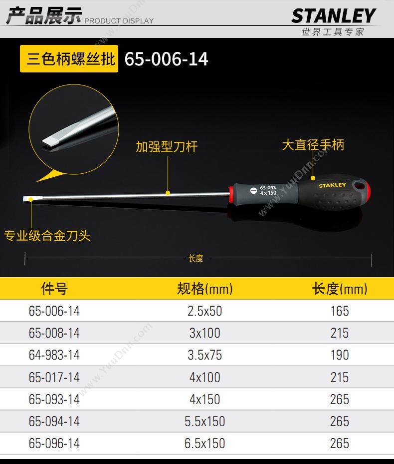 史丹利 Stanley 65-017-14 三色柄平行一字 十字螺丝批