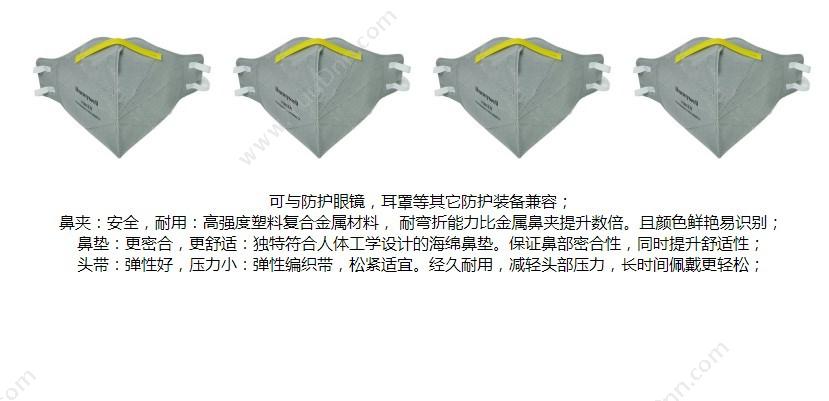 霍尼韦尔 Honeywell H1005593 H901 KN95折叠式口罩（头带） 均码（灰） 50只/盒 防护口罩