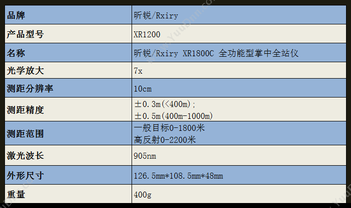昕锐 Qirui 昕锐 XR1800C     放大倍率：7X，测距范围：0-2200m，测距精度：0.3-0.5m，工作时间：连续工作12小时 激光测距仪