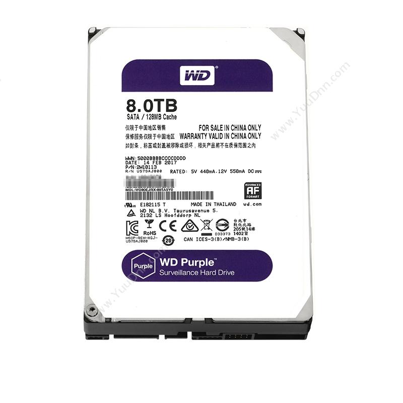 西部数据 WD WD81EJRX 紫盘 Purple 8TB SATA 监控硬盘