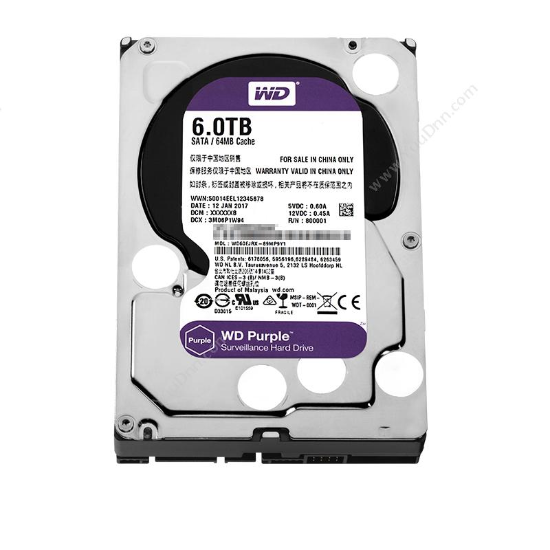 西部数据 WD WD60EJRX 紫盘(Purple)6TB 监控硬盘