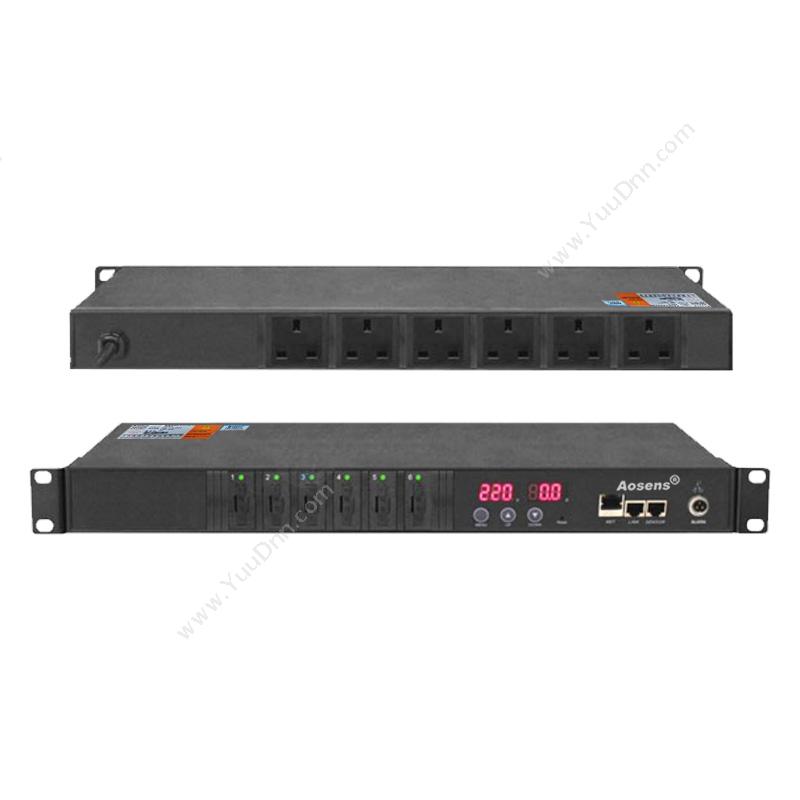 奥盛 Aosens 1U 6位智能PDU电源插座 网络监控支持远程环境监测 16A英标APN横装 插座
