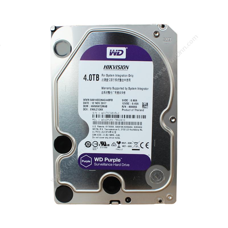 西部数据 WD WD40PURX(HIKVISION) 紫盘4TB 监控硬盘