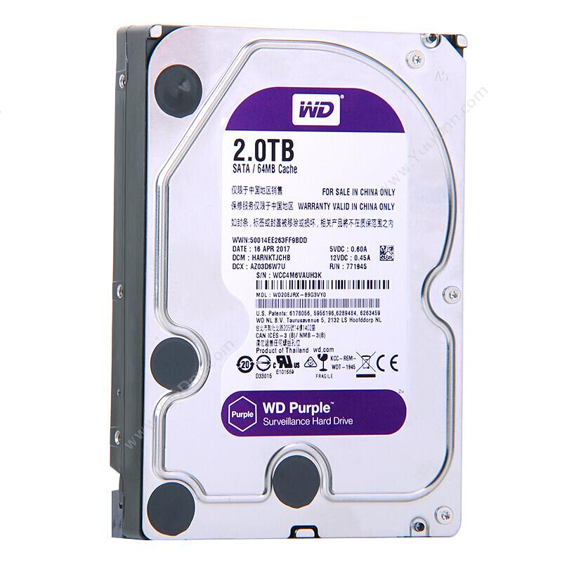 西部数据 WD WD20EJRX 紫盘(Purple)2TB 监控硬盘