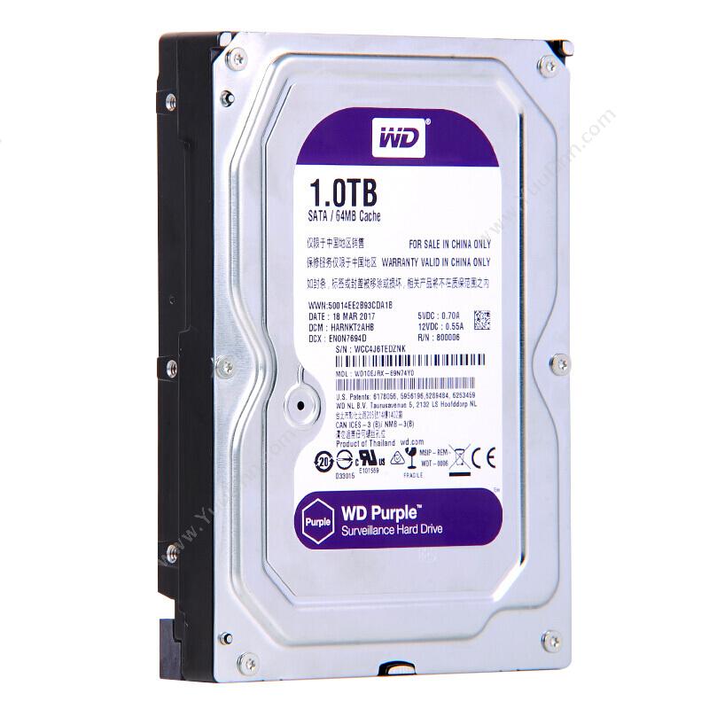 西部数据 WD WD10EJRX 紫盘(Purple)1TB 监控硬盘