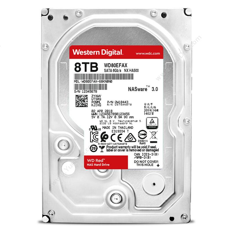 西部数据 WD WD80EFAX 红盘8TB SATA 6Gb/s NAS硬盘 监控硬盘