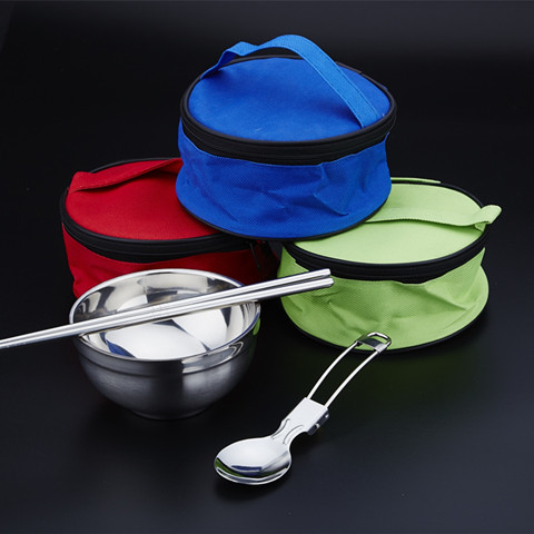 庆润 户外旅行手提碗包便携餐具3件套装 餐具/碗筷套装