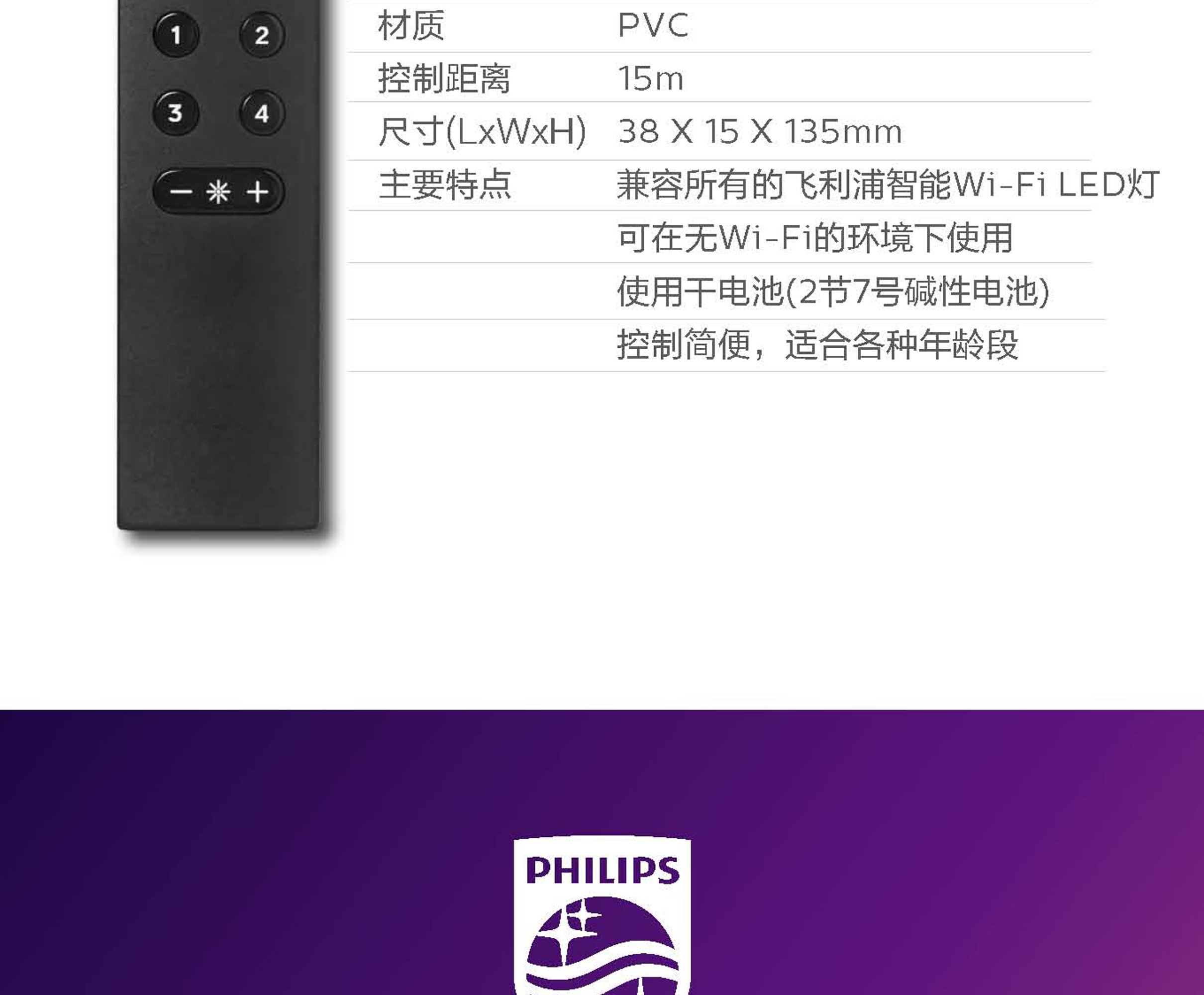 飞利浦生活类 飞利浦智能WiFi版wiz系列专用遥控器 遥控器