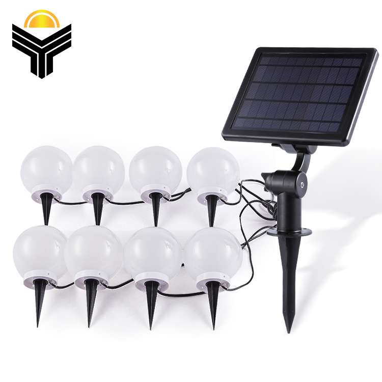 物果 智能太阳能一拖八小白球庭院装饰灯 地插灯