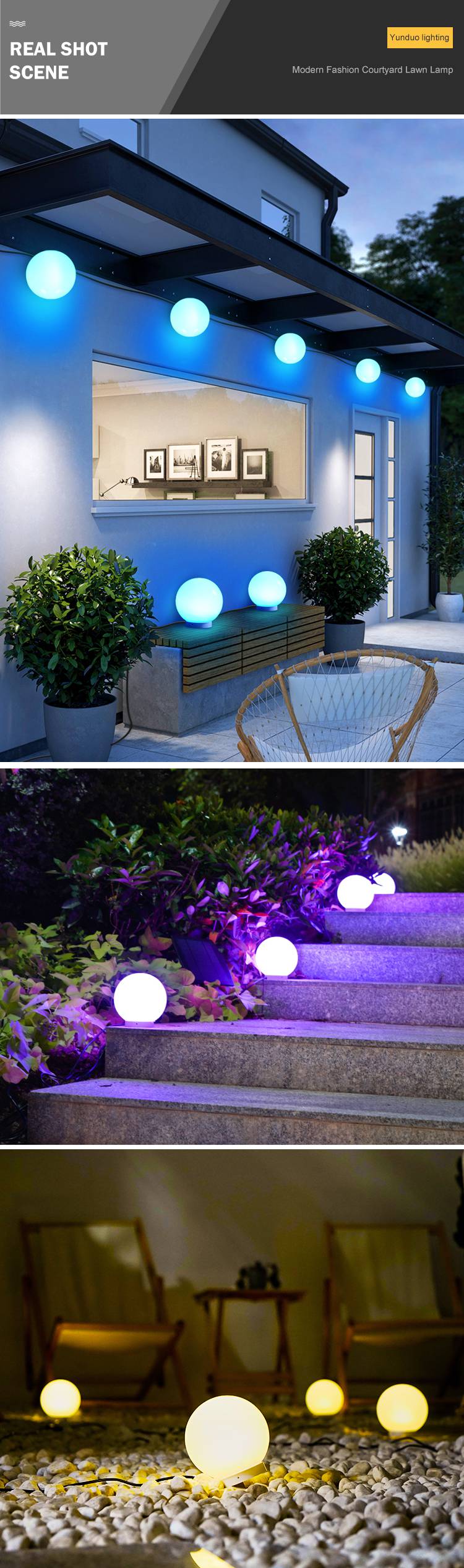物果 智能太阳能一拖八小白球庭院装饰灯 地插灯